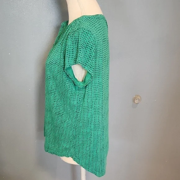 Liz Claiborne Petite Quarter Button Down Polka Dot High-low Hem Flowy Blouse Art - Picture 3 of 9